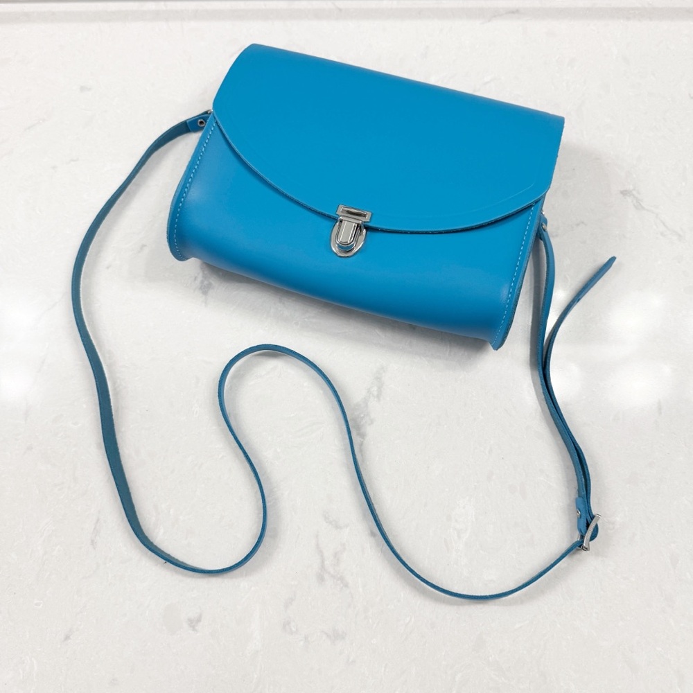 Cambridge Satchel Company Large Pushlock Crossbody Bag Blue Leather Handbag New - Picture 2 of 9